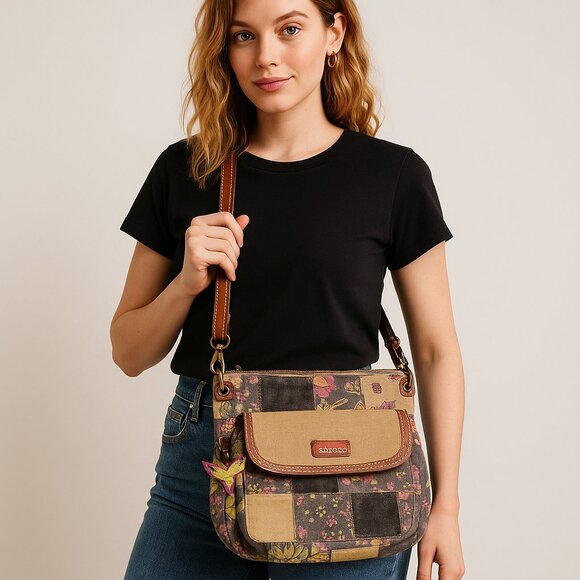 🌿 Sakroots Patchwork Canvas & Leather Crossbody - Picture 1 of 15